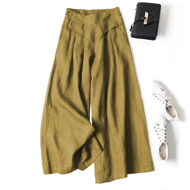 Women's Loose-Fit Linen Wide-Leg Palazzo Pants – High Waist Flowy Boho Culottes With Pockets For Summer & Casual Wear (Multiple Colors)_ecoleips.com