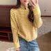 Autumn Winter Korean Style Zipper Design Stand Collar Inner Sweater Top Blue White Striped Color Block Knitted Cardigan_ecoleips.com