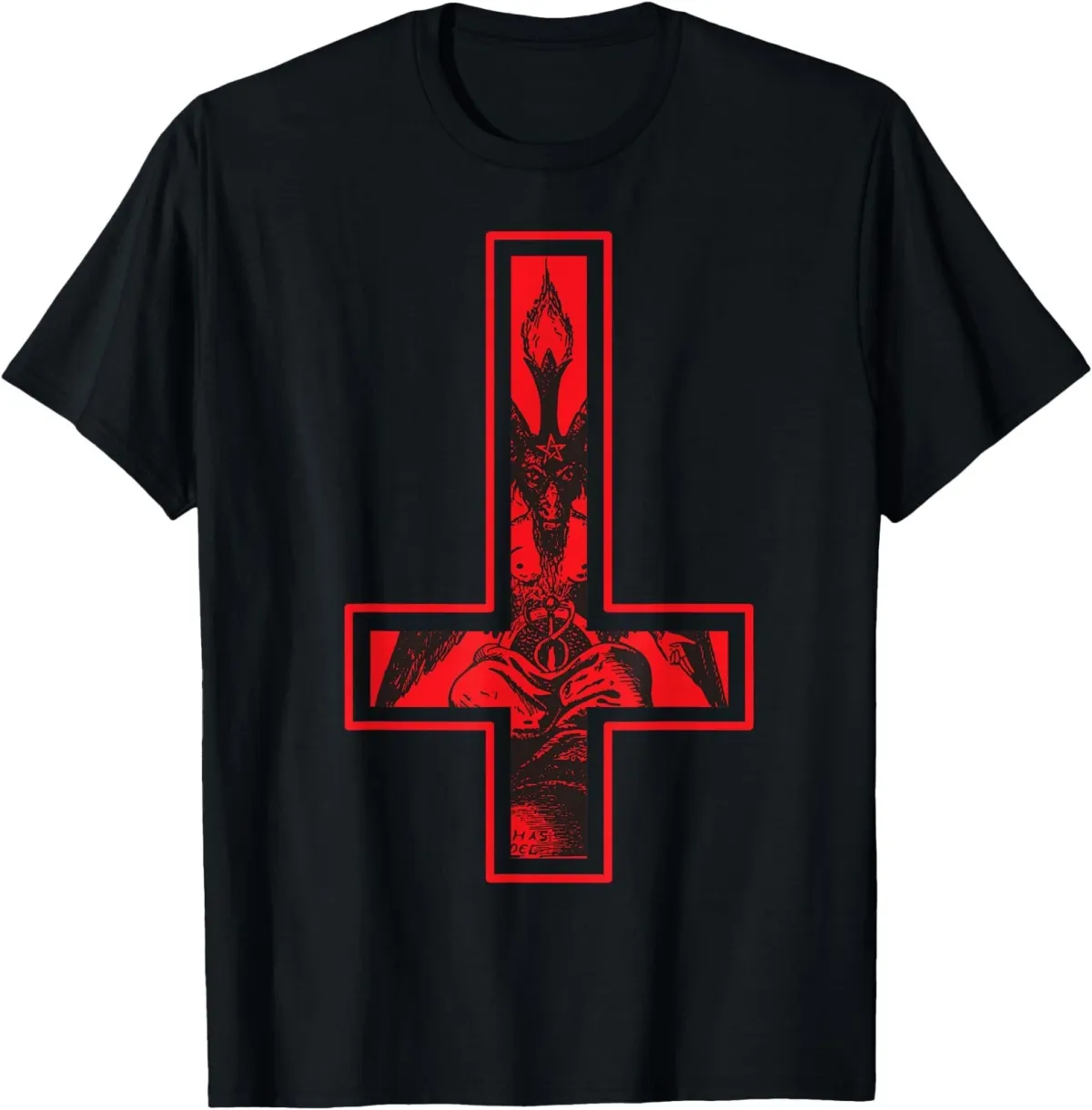 Women's T-Shirts Baphomet Inverted Cross Occult Satanism Hail Satan T-Shirt_ecoleips.com