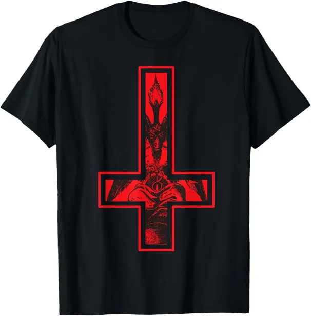 Women's T-Shirts Baphomet Inverted Cross Occult Satanism Hail Satan T-Shirt_ecoleips.com