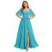 Square Neck Back Tie Evening Dress With Side Slit, Elegant A-Line Midi/Maxi Party Gown For Wedding Guest, Prom, And Formal Occasions_ecoleips.com