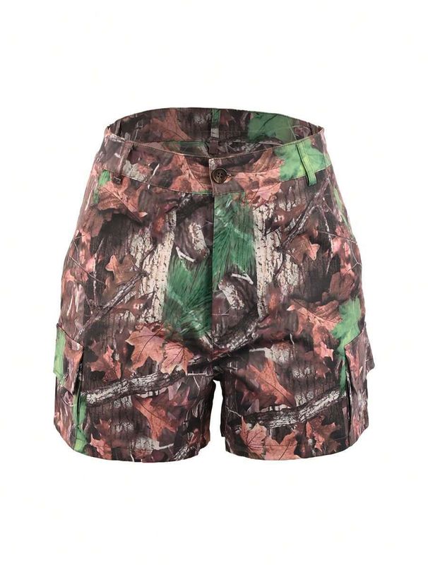 Women's Clothing Summer Camouflage Print Patch Pocket Stitching Workwear Shorts_ecoleips.com