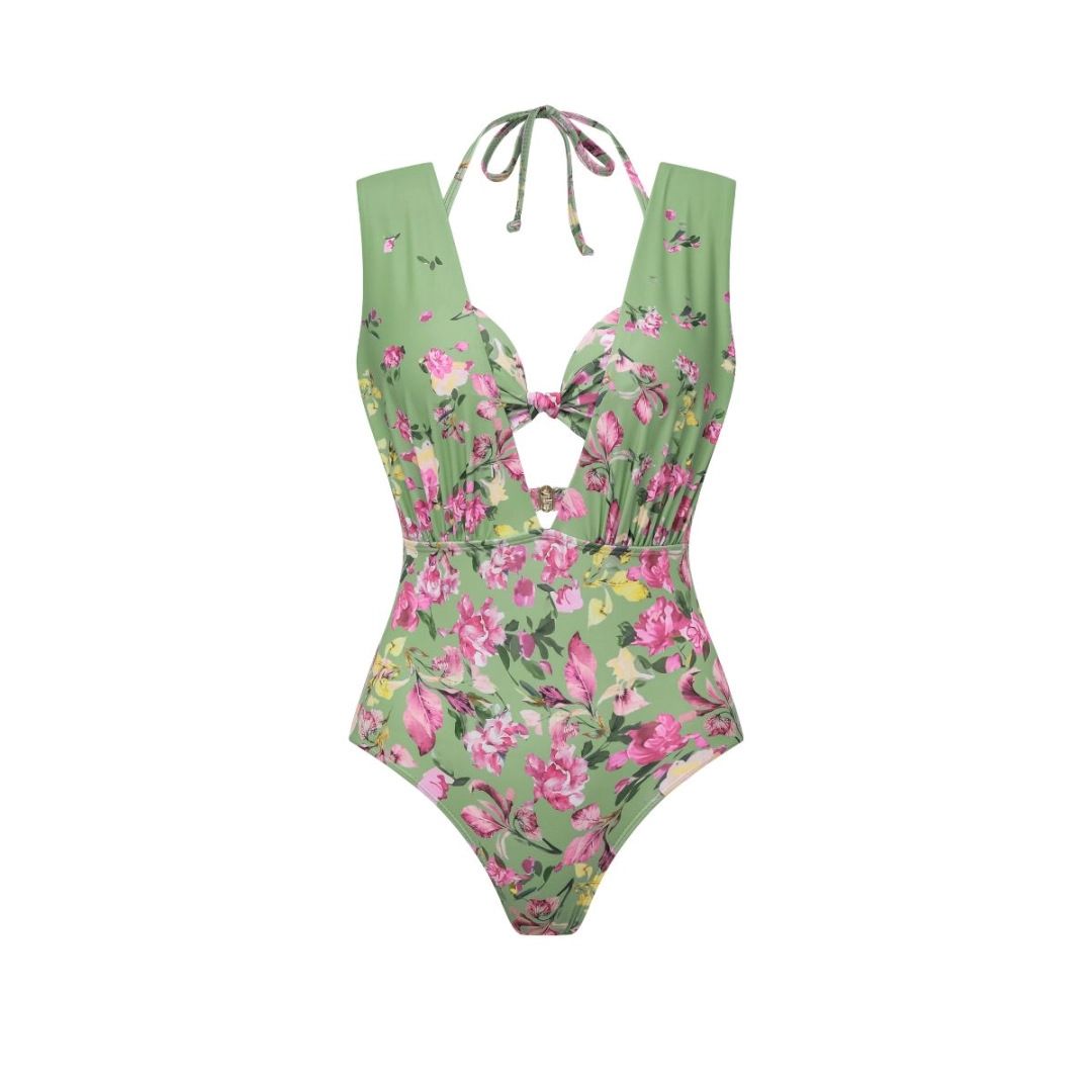 Green Floral One Piece Swimsuit Set For Women American Style Hot Selling Item New_ecoleips.com