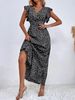 Spring Summer Elegant V Neck Print Ruffles Long Dress Women Casual Flounce A Line Dress_ecoleips.com