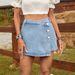 High-Waisted Denim Skort For Women – Split Hem Streetwear Skirt Shorts | Light Blue (S-XXL, Button Detail, Cotton Blend)_ecoleips.com
