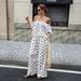 Women's Off-Shoulder Polka Dot Top & Pants Set – Stretchy Polyester Office-To-Outfit, Breathable Summer Workwear (White, S-Xl)_ecoleips.com
