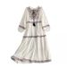 Cotton Linen Long Ethnic Style Lantern Sleeve Loose A-Line Tummy-Hiding Slimming Mid-Length Dress_ecoleips.com