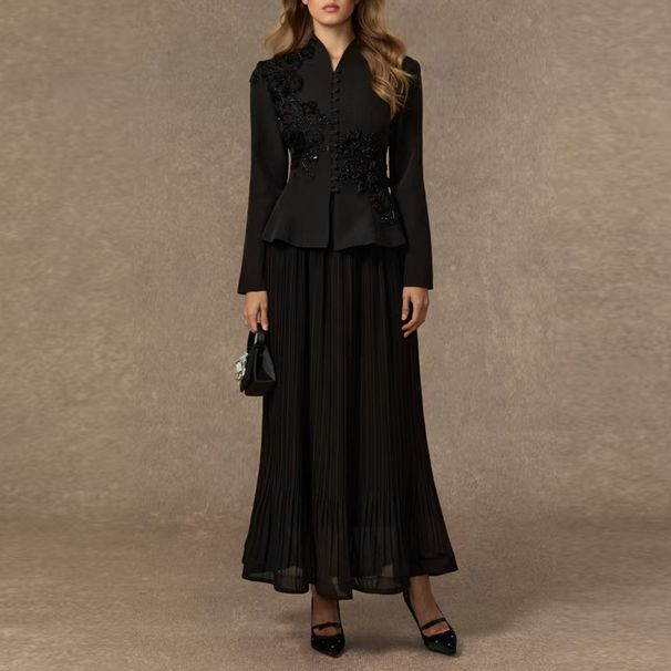 Women's Clothing Handmade Beaded Two Piece Set Court Style Full Skirt With Back Tie Heavy Duty Fashion Muslim Clothing_ecoleips.com