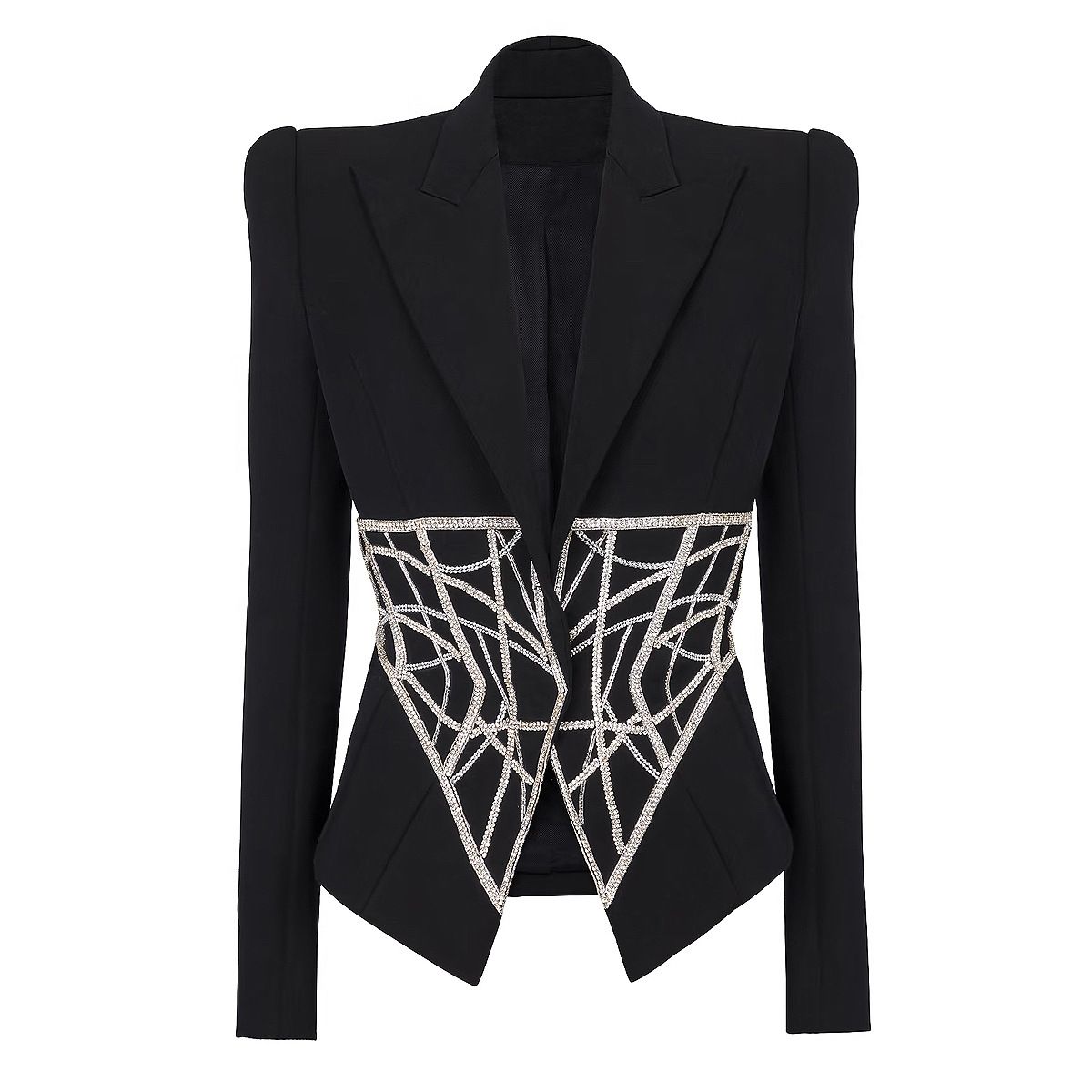 Fashion New Style Heavy Beading Diamond Waist Slimming High end Quality Women's Suit Jacket Tops_ecoleips.com
