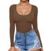 Aria Basics Aria Basics 2024 Women's Low Round Neck Long Sleeve Sexy Slim Fit T-Shirt Waist-Cinching Top European And American Style_ecoleips.com