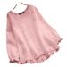 Women's Clothing Women's Cotton And Linen Top Round Neck Long Sleeve Ruffled Hem Loose Fitting For Formal & Casual_ecoleips.com