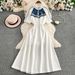 Women's Clothing Half Zipper Stand Collar Sweater Waist Slim Swing Mid Length Dress_ecoleips.com