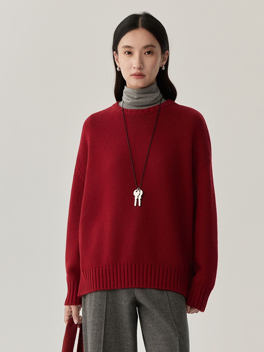 Women's Clothing Korean Style Oversized Soft Wool Sweater Women's Casual Round Neck Pullover Pure Color Knit Top_ecoleips.com
