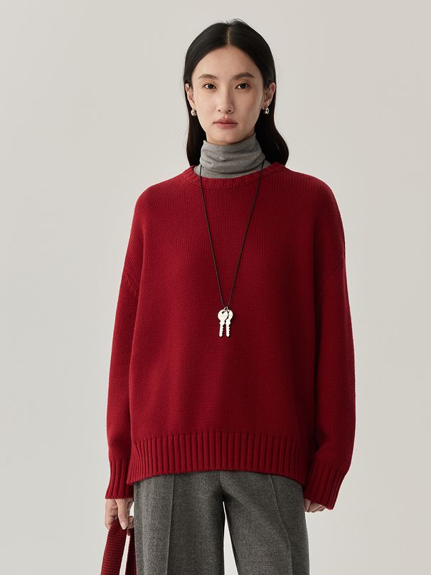 Women's Clothing Korean Style Oversized Soft Wool Sweater Women's Casual Round Neck Pullover Pure Color Knit Top_ecoleips.com