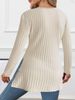 K Large Size Women's New Long Sleeved Solid Color V-neck Casual Home Pit Stripe Top_ecoleips.com