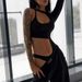 Women's High-Waisted Bodysuit Sleeveless Hollow out Tight Fit Black Croptop Sexy European American Solid Color Summer Wholesale_ecoleips.com