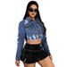 Women's Distressed Denim Jacket With Fringe Detail - Slim Fit Long Sleeve Blue Denim Shirt For Casual & Office Wear_ecoleips.com
