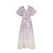 Women's Clothing Dress Lapel Printed Long Skirt Belted Single Breasted Fairy Skirt_ecoleips.com