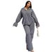 Aria Basics Aria Basics European American Cross-border Women's Fashion Striped Buttoned Bell-sleeve Long-sleeve Shirt And Wide-leg Pants African_ecoleips.com