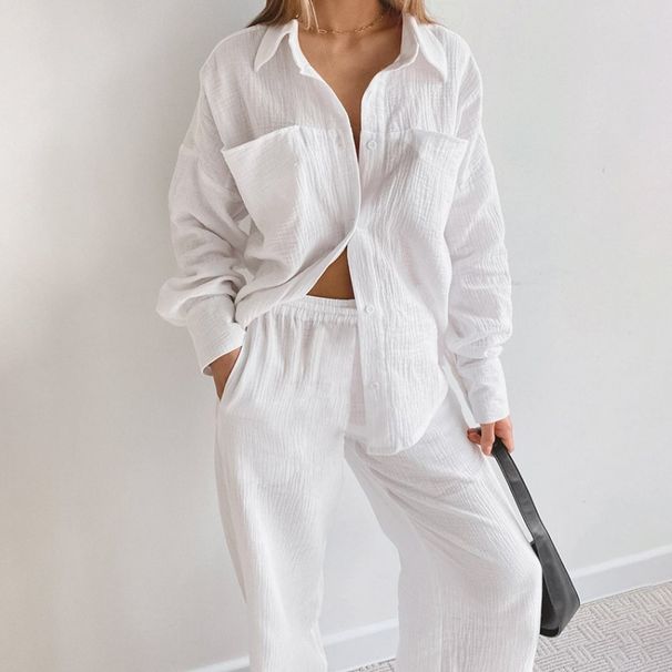 Spring Summr Nw Long Slv Shirt High Waist Straight Pants Womn Loos Casual Elgant Two-Pic St 2025 Fashion_ecoleips.com