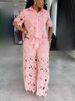 K European And American Elegant Commuter Hollow Lace Wide Leg Strap Set Two Piece Set_ecoleips.com
