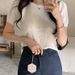 Women's Vintage round Neck Short Sleeve Knit Top Beaded Blouse Soft Colors Beige Blue Pink Black White Yellow Green Elegant_ecoleips.com