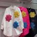 Women's European Style Long Shirt Spring New Fashion Casual Loose Fit Beaded Rhinestone Inlay Three Dimensional Flowers_ecoleips.com