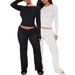 Women's Clothing Casual Cute Flower Round Neck Long Sleeve Home Comfortable Trousers Set_ecoleips.com