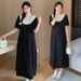 Summer New Korean Fashion Floral Patchwork Lace Trim Long Maternity Dress_ecoleips.com