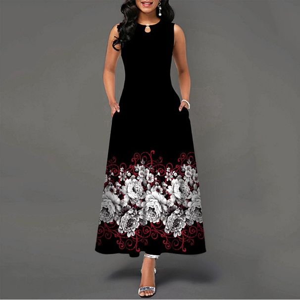 2024 Sleeveless Women's Printed Maxi Bohemian Vintage Long Skirt European And American Style_ecoleips.com