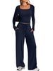 Women's Fashion Casual Solid Color Square Neck Long Sleeve Top And Wide Leg Pants Two Piece Set Spring/Autumn Sportswear_ecoleips.com