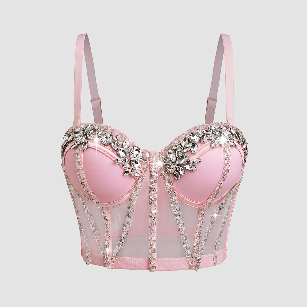 Handmade Sequin Corset Top – Adjustable Strap Bustier For Women, Glamorous Shimmering Bralette, Elegant & Sexy For Evening Wear (XS-L)_ecoleips.com