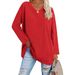 2026 Women's T Shirt, New Color Loose Drop Shoulder Sleeve V Neck Women's Top_ecoleips.com