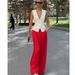 Women's Clothing New Fashion Personality Deep V Sleeveless Top High Waist Wide Leg Pants Two Piece Set_ecoleips.com