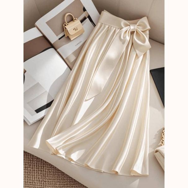 Popular Style, Elegant, Fashionable And Drapey A-line Apricot Satin Long Skirt_ecoleips.com