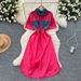 Women's Denim Shirt Dress - Summer 2025 Lapel Design With Tie Waist & Side Slit_ecoleips.com