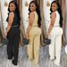 Women's Clothing Fashion Casual V Neck Button Top Trousers Two Piece Suit_ecoleips.com