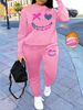 Women's Autumn And Winter Hip-hop Casual Street Smiling Face Pattern Printed Round Neck Sports Shirt+sports Pants Set-525_ecoleips.com