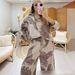 Women's Plus Size Spring/Summer Two Piece Set Printed Casual Top With Drawstring Wide Leg Pants_ecoleips.com