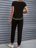 Women's Clothing Color Block Trim Casual Suit Simple Loose Fit Short Sleeve Spring Summer Autumn New_ecoleips.com