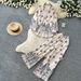 Women's Clothing Retro Ethnic Print Women's Two Piece Set Elegant Autumn Puff Sleeve Collar Top With Slim Wide Leg Pants_ecoleips.com