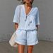 Women's Clothing Summer Casual Cardigan Set Solid Color Tie Waist Short Sleeve Loose Shorts New_ecoleips.com