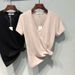 Women's Bamboo Cotton V Neck Short Sleeve T-Shirt Unique Design Slimming Summer Thin Versatile Top_ecoleips.com