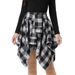 Women's Asymmetrical Patchwork Skirt – High Waist Plaid Skirt With Raw Hem Detail, A-Line Midi Length For Casual & Office Wear_ecoleips.com