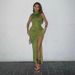Women's Slim Fit Sleeveless Split Mid Length Dress Sexy Solid Color New Dress By Monsoon_ecoleips.com