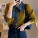 Women's Clothing Autumn And Winter Polo Collar Short Tops Two Piece Denim Collar Splicing Coat Knitted Cardigan_ecoleips.com