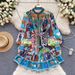 Women's Clothing Niche high end elegant printed short skirt women's French light luxury temperament stand up collar lantern sleeve loose waist dress_ecoleips.com