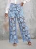 Women's Lace-Insert Distressed Jeans | Bohemian Embroidered Denim Pants With Cutout Details | Trendy Streetwear Fashion (Blue, S-3XL)_ecoleips.com
