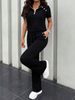 Women's Spring Summer Two-Piece Set: Collared Half-Zip Top With Elastic Waist Wide-Leg Pants, Casual Sporty Outfit_ecoleips.com
