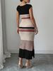 Women's Clothing Mid-Length Knit Skirt Style Casual Fashion Summer Dress Colorful Striped Slit Design Hot Selling_ecoleips.com